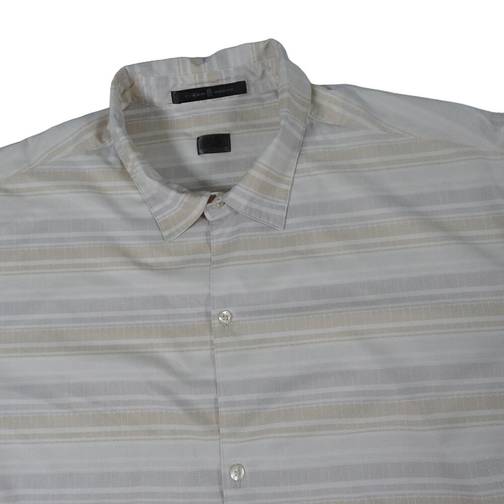 Tiger Woods Nike Performance Striped Button Up Short Sleeve Shirt Men's XL